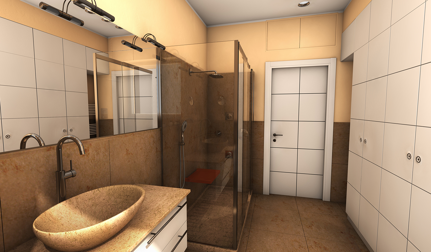 3. Studio progettuale della sala da bagno tramite render grafico tridimensionale: stato di progetto.